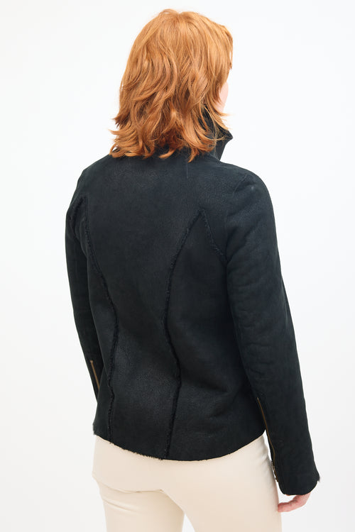 Helmut Lang Black Suede 
Shearling Zip Jacket