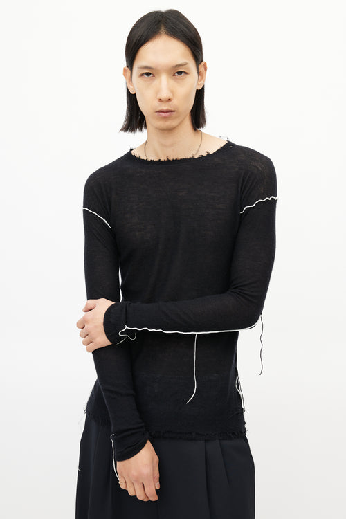 Helmut Lang Black 
White Fringe Cashmere Knit Sweater