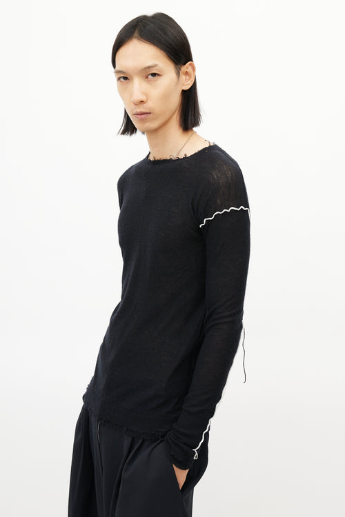 Helmut Lang Black 
White Fringe Cashmere Knit Sweater