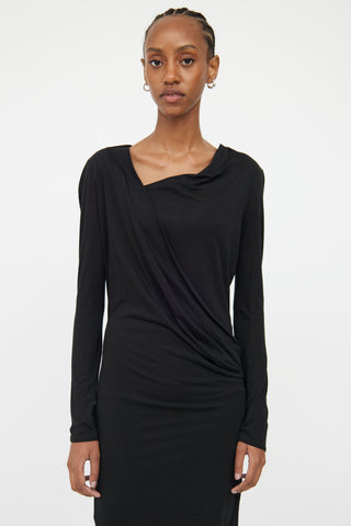 Helmut Lang Black Fitted Draped Panel Dress