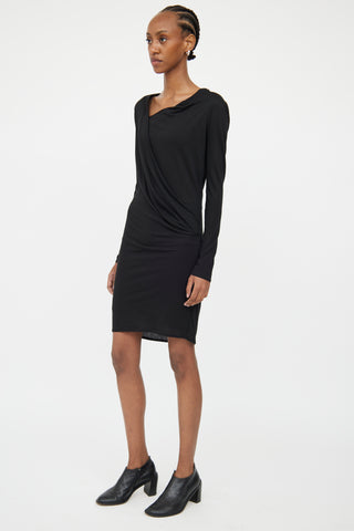 Helmut Lang Black Fitted Draped Panel Dress