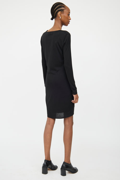 Helmut Lang Black Fitted Draped Panel Dress