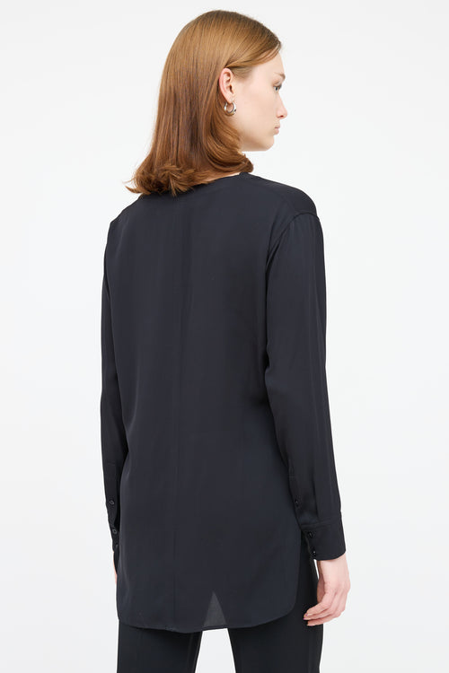 Helmut Lang Black Silk V Neck Hi Low Top