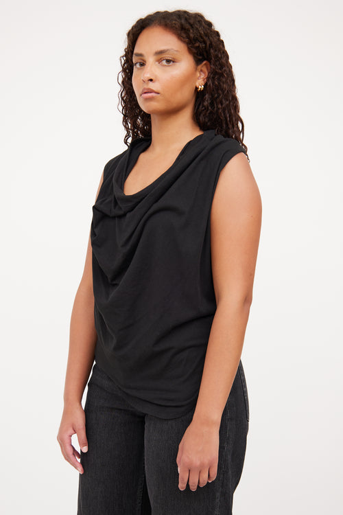 Helmut Lang Black Draped Short Sleeve Top