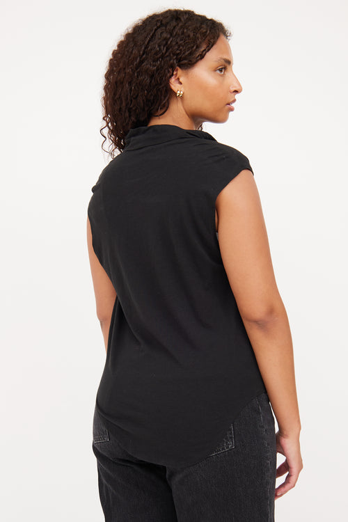 Helmut Lang Black Draped Short Sleeve Top