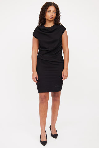 Helmut Lang Black Side Zip Midi Dress