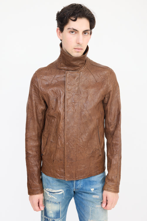 Helmut Lang Brown Leather Crinkled Jacket