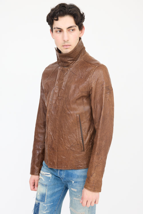 Helmut Lang Brown Leather Crinkled Jacket