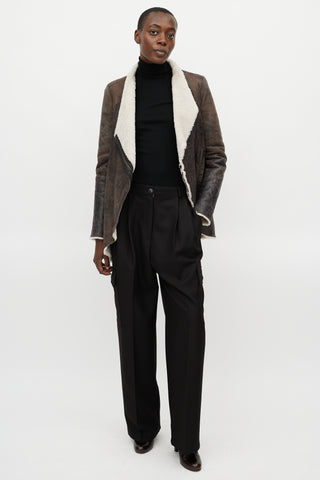 Helmut Lang Brown Leather Shearling Jacket