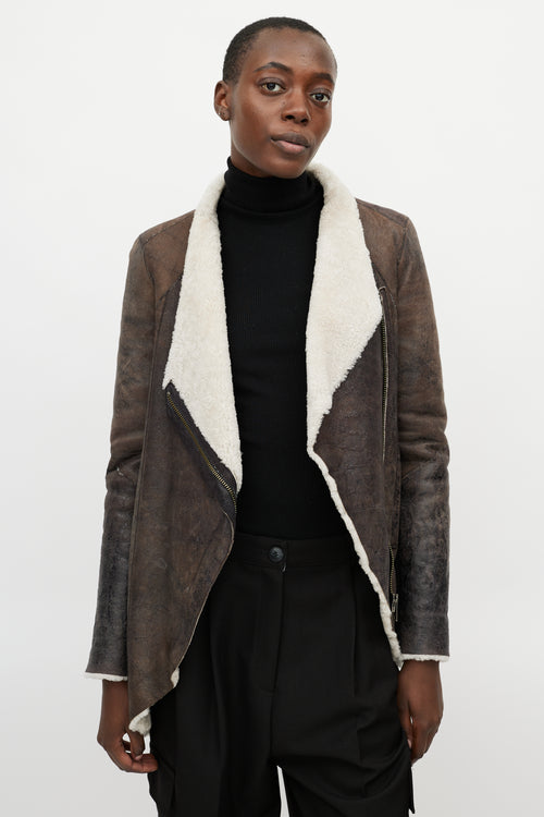 Helmut Lang Brown Leather Shearling Jacket