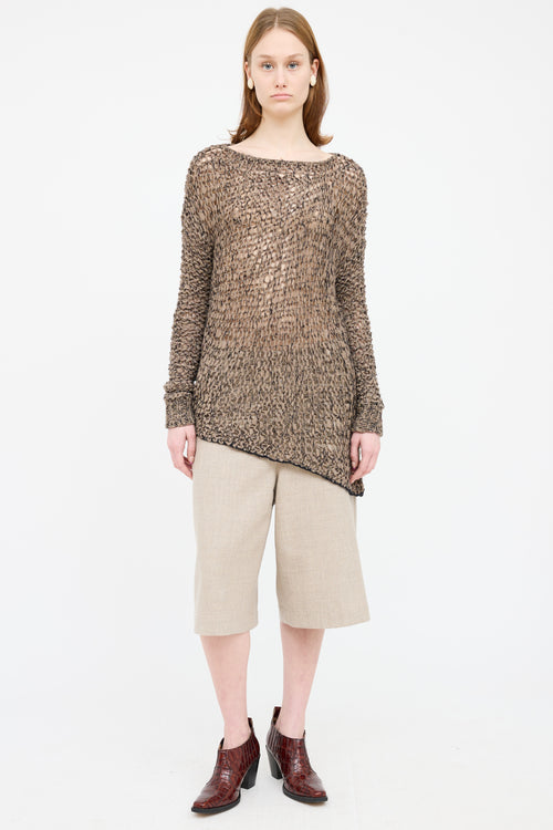 Helmut Lang Brown Wool Open Knit Sweater