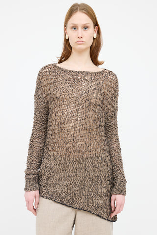 Helmut Lang Brown Wool Open Knit Sweater