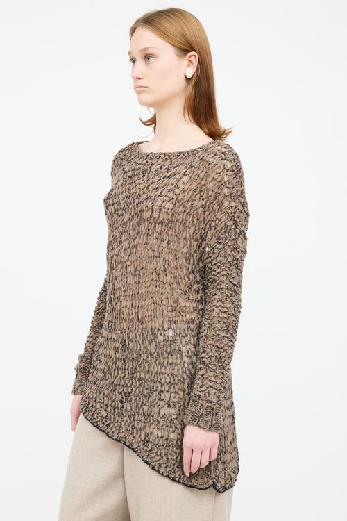 Helmut Lang Brown Wool Open Knit Sweater