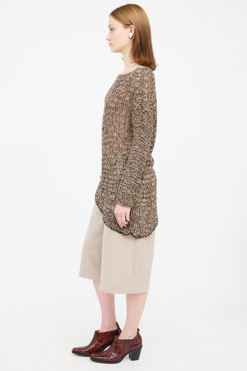 Helmut Lang Brown Wool Open Knit Sweater