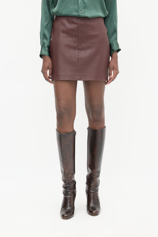 Helmut Lang Burgundy Leather Mini Skirt