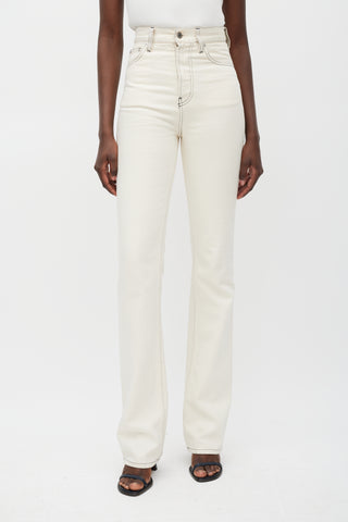 Helmut Lang Cream Contrast Stitch Straight Leg Jeans