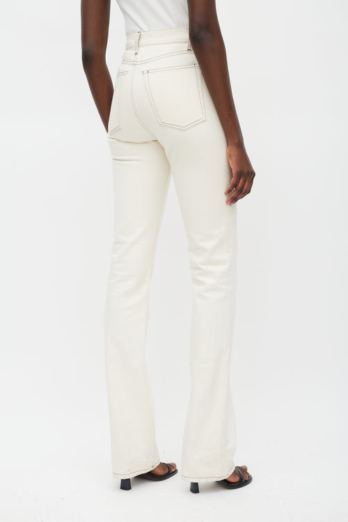 Helmut Lang Cream Contrast Stitch Straight Leg Jeans