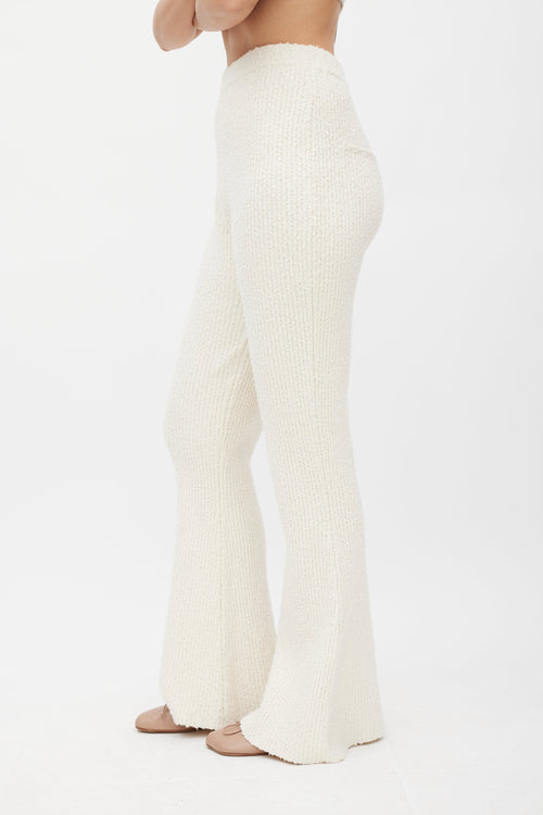 Helmut Lang Cream Boucle Knit Flared Pant