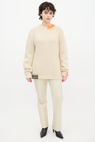 Helmut Lang Cream 
Orange Wool Knit Sweater