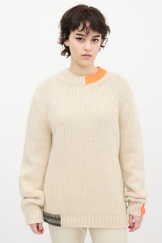 Helmut Lang Cream 
Orange Wool Knit Sweater