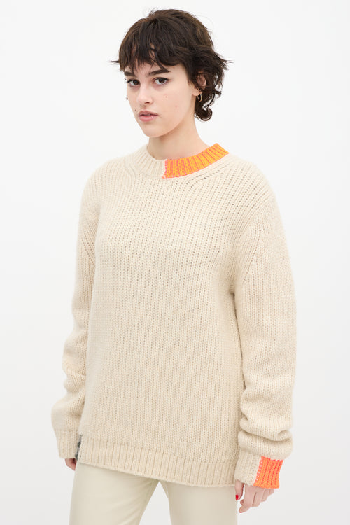 Helmut Lang Cream 
Orange Wool Knit Sweater