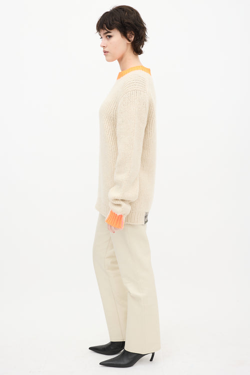 Helmut Lang Cream 
Orange Wool Knit Sweater