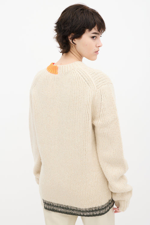 Helmut Lang Cream 
Orange Wool Knit Sweater