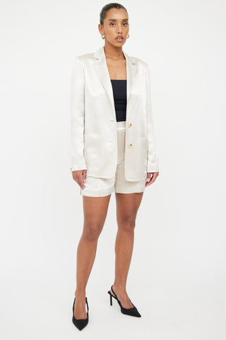 Helmut Lang Cream Satin Blazer 
Short Set