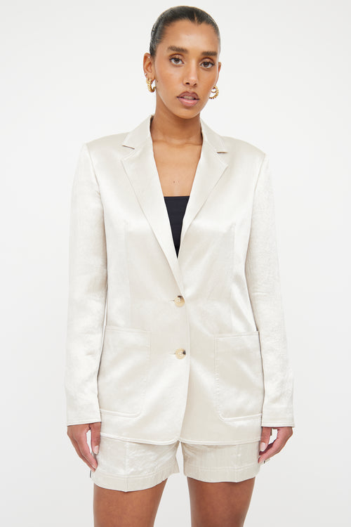 Helmut Lang Cream Satin Blazer 
Short Set