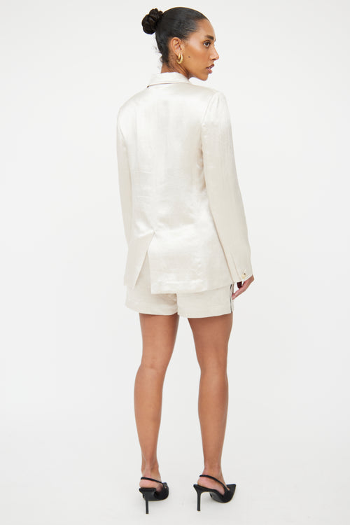 Helmut Lang Cream Satin Blazer 
Short Set