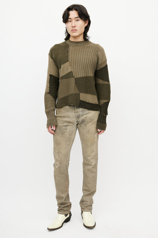 Helmut Lang Green Patchwork Ribbed Sweater