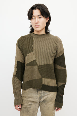 Helmut Lang Green Patchwork Ribbed Sweater