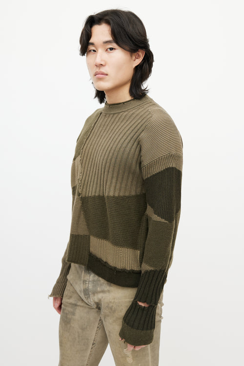 Helmut Lang Green Patchwork Ribbed Sweater