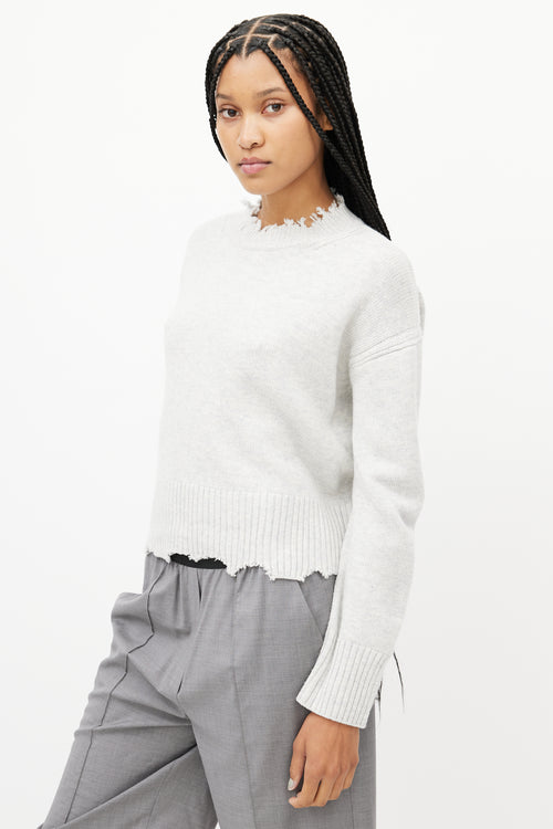 Helmut Lang Grey Distressed Knit Sweater