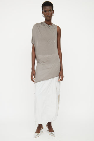 Helmut Lang Grey Asymmetrical Scrunch Top