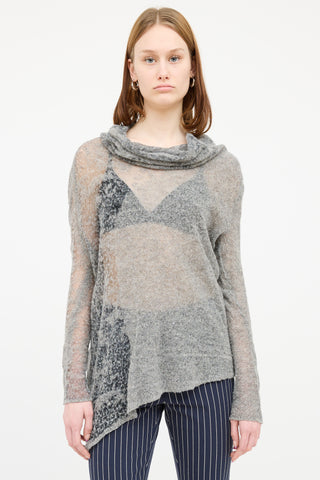 Helmut Lang Grey Knit Off Shoulder Top