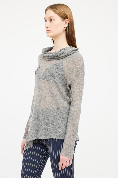 Helmut Lang Grey Knit Off Shoulder Top