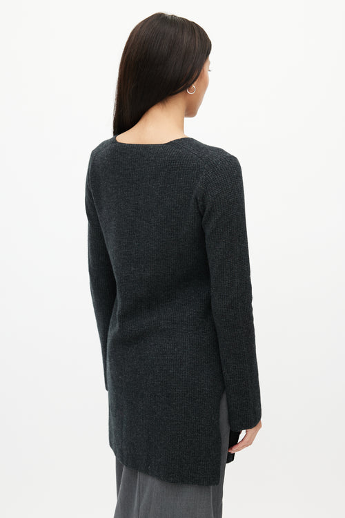 Helmut Lang Grey Wool 
Cashmere V-Neck Sweater