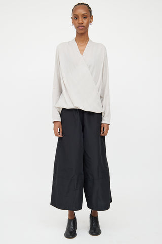 Helmut Lang Grey V Neck Draped Blouse