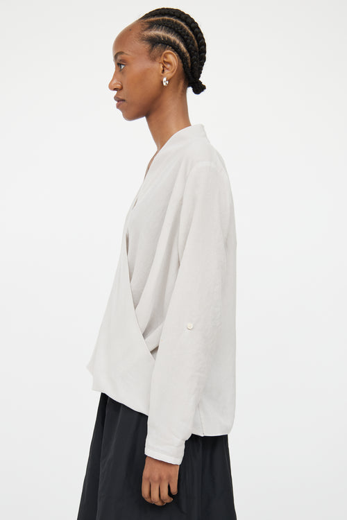 Helmut Lang Grey V Neck Draped Blouse