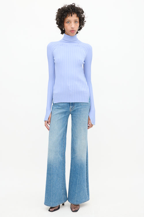 Helmut Lang Light Purple Ribbed Knit Back Cutout Turtleneck Top