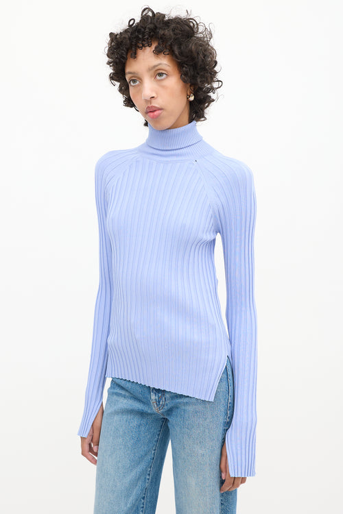 Helmut Lang Light Purple Ribbed Knit Back Cutout Turtleneck Top