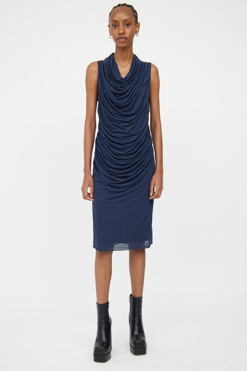 Helmut Lang Navy Sleeveless Ruched Dress