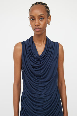 Helmut Lang Navy Sleeveless Ruched Dress