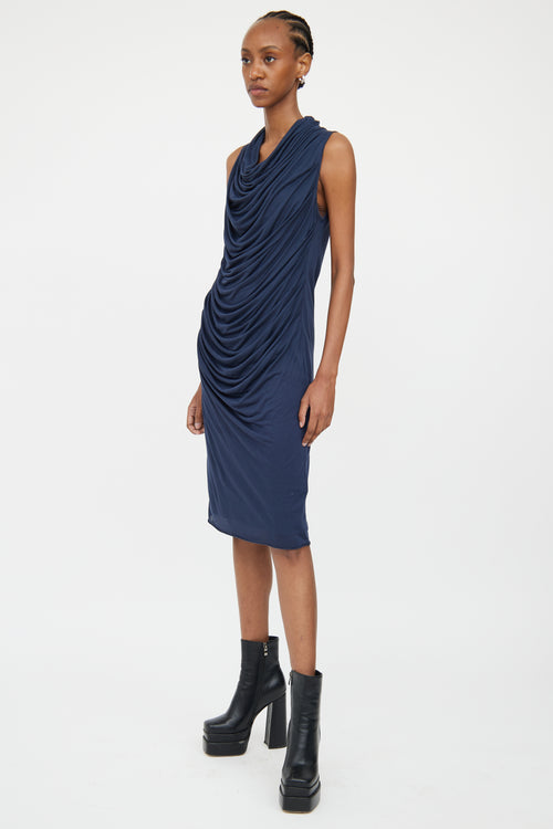 Helmut Lang Navy Sleeveless Ruched Dress