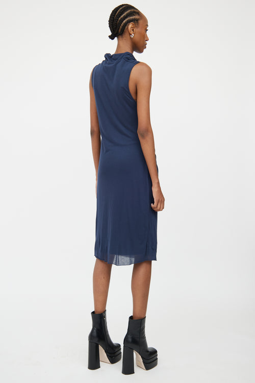 Helmut Lang Navy Sleeveless Ruched Dress