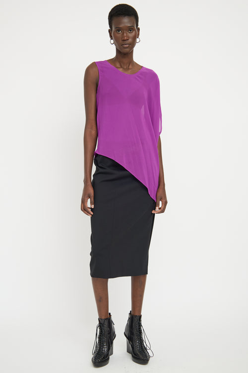 Helmut Lang Purple Silk Sheer Asymmetrical Top