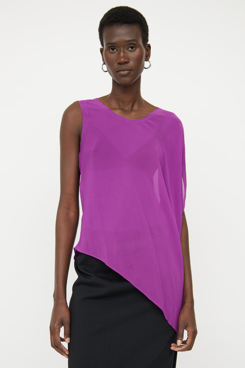 Helmut Lang Purple Silk Sheer Asymmetrical Top