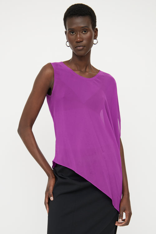 Helmut Lang Purple Silk Sheer Asymmetrical Top