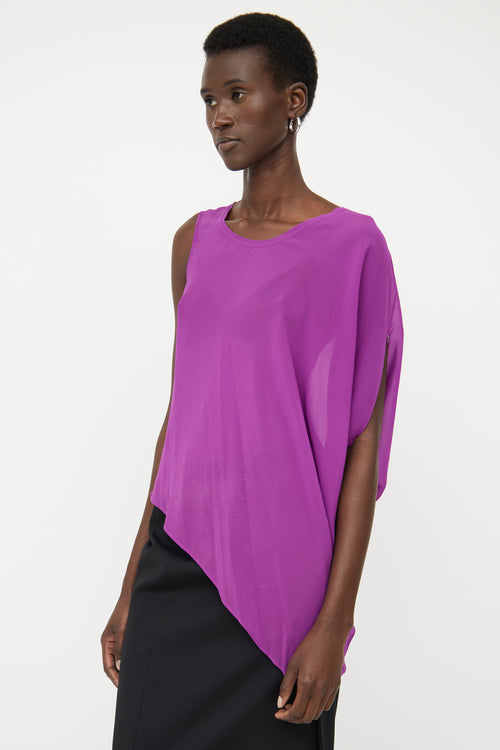 Helmut Lang Purple Silk Sheer Asymmetrical Top